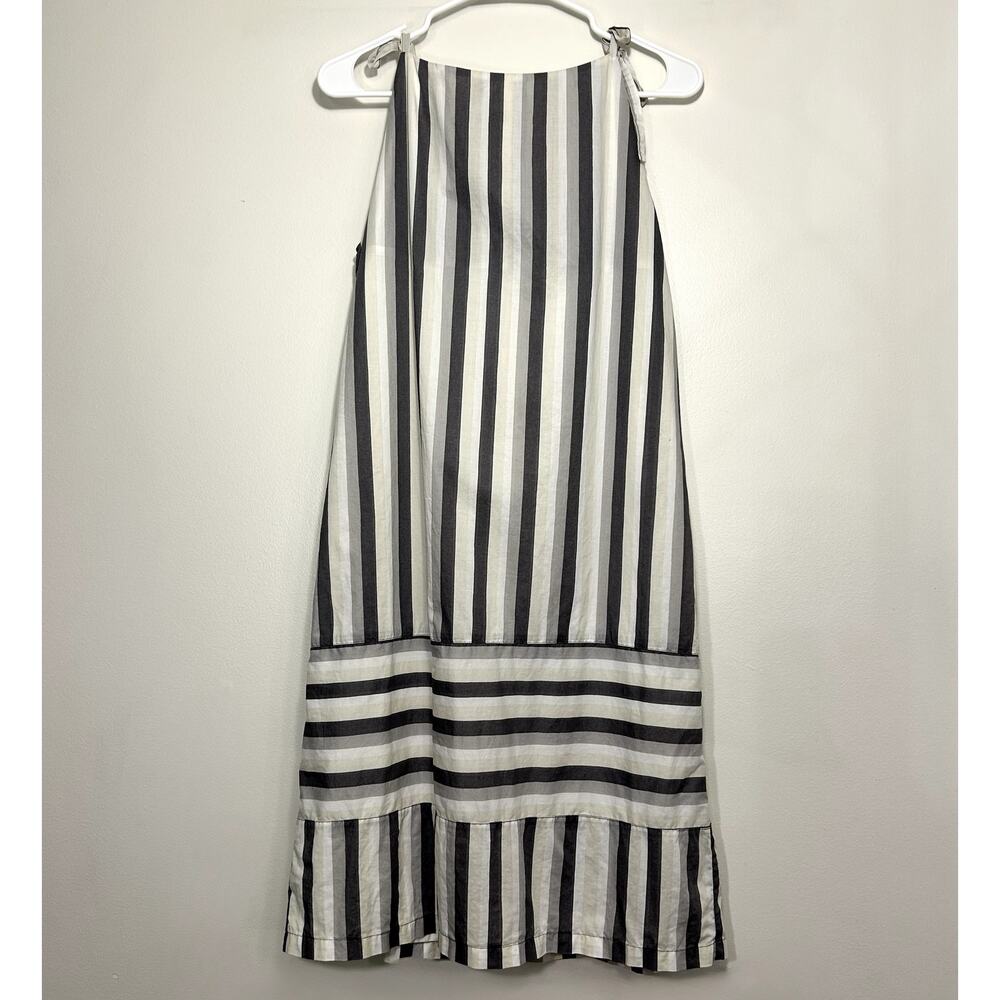 EUC Marimekko Gray Striped Tie Shoulder Midi Dress Sz 6 Cotton Lined Minimalist